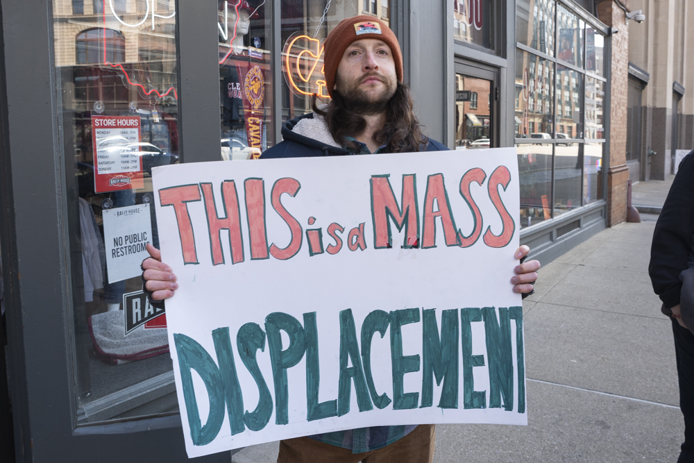 United Residents of Euclid Beach rally to demand documentation and humane solutions from WRLC in front of the Caxton Bldg., downtown Cleveland on March 28th, 2023